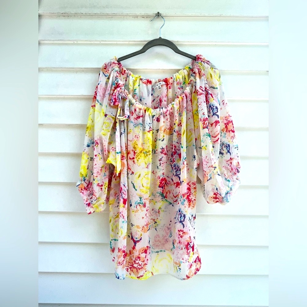 CABI Semi Sheer Off the Shoulder Blouse Watercolor medium